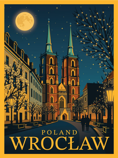 Wrocław nocą – Ostrów Tumski w stylu retro